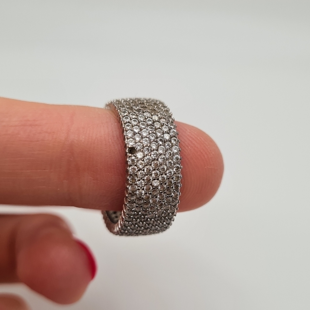 YGI 925 China Silver & Cubic Zirconia Micropave Multi Row Eternity Band Ring - Picture 4 of 6